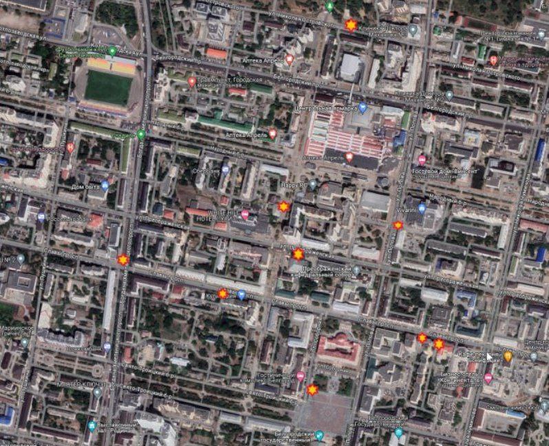 Карта неприцельных ударов ВСУ по Белгороду. Источник - Борис Рожин.jpg