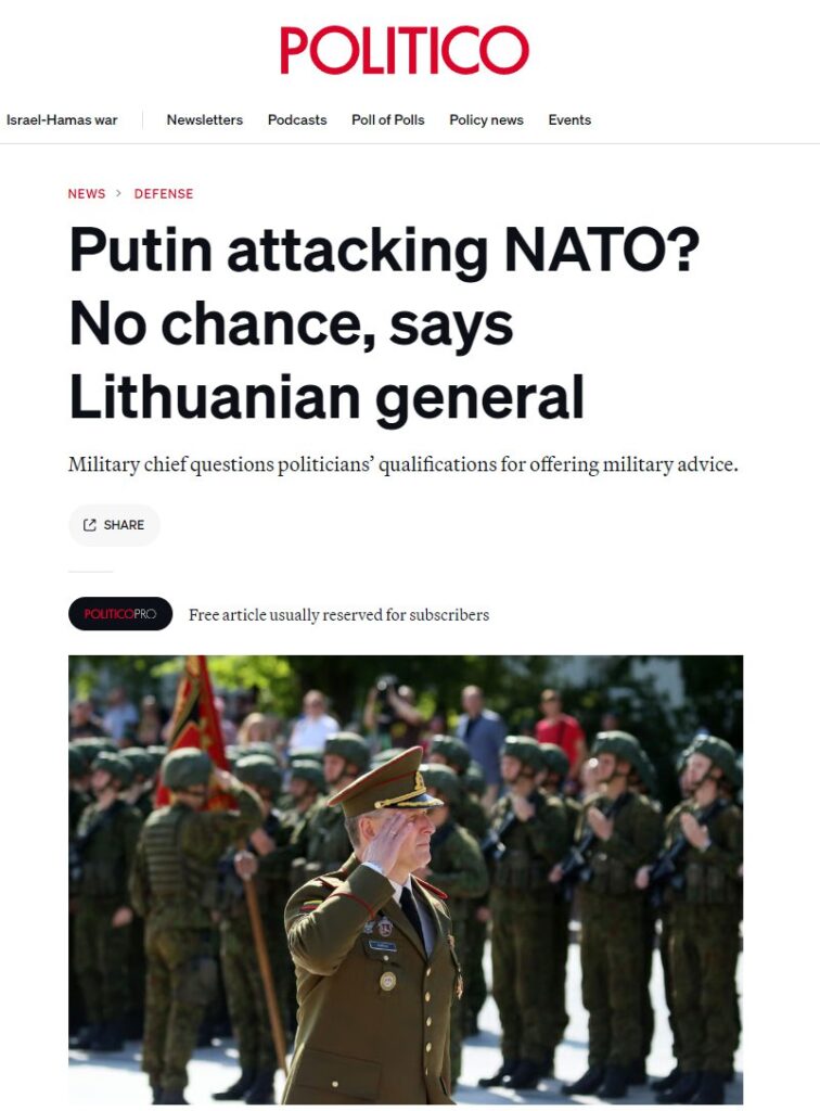 Россия не станет нападать на НАТО из-за занятости на Украине — главком ВС Литвы