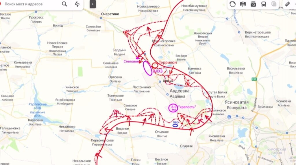 Карта СВО на Авдеевском направлении. Последние новости спецоперации на карте. Источник - Юрий Подоляка