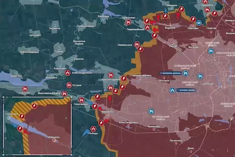 Карта СВО на Донецком направлении, район Марьинки. Последние новости спецоперации на карте. Источник - Рыбарь