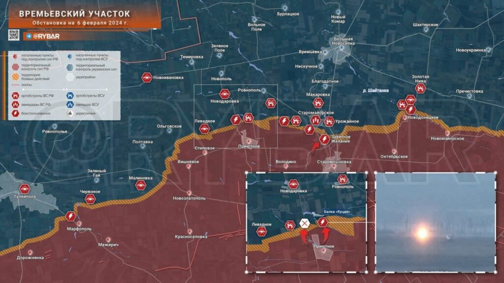Карта СВО на Запорожском направлении, времьевский участок. Последние новости спецоперации на карте. Источник - Рыбарь