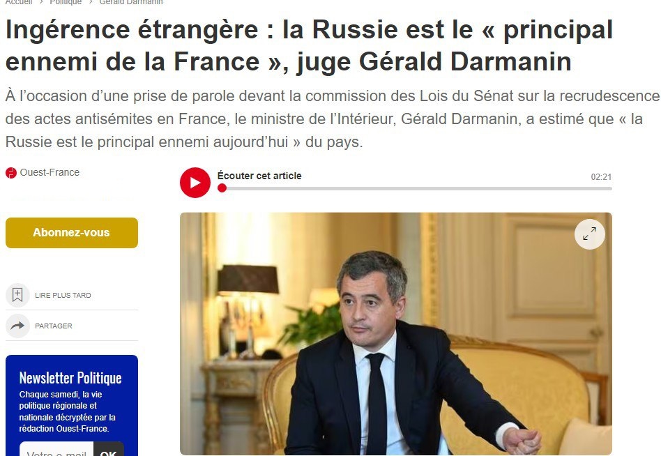 Французские власти назвали Россию «главным врагом» в инфовойне