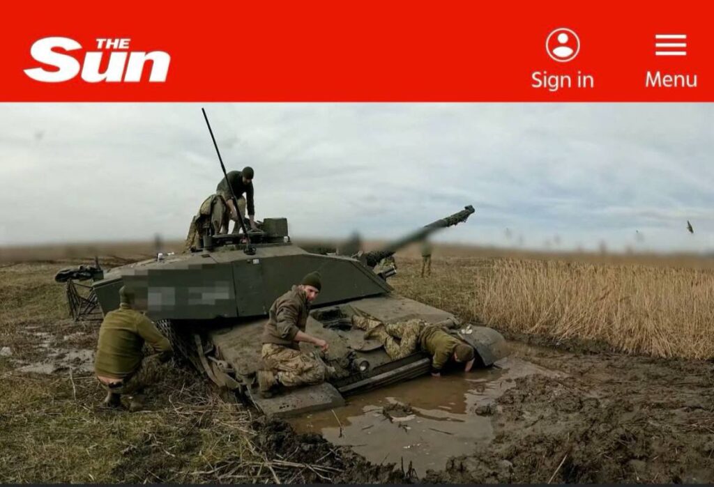 Британский танк «Челленджер» не добрался до съемок и утонул в украинской грязи
